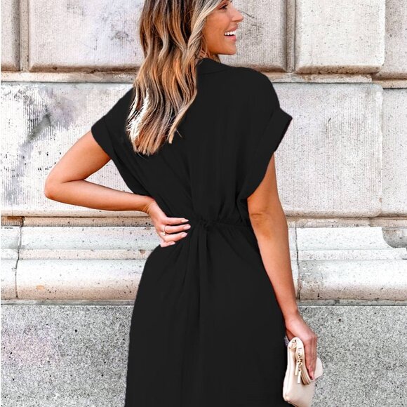 NWT Cupshe Collared Front Twist Tulip Hem Midi Dres Size Medium - Picture 5 of 6